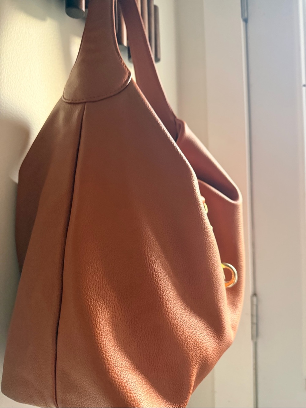 Leather Hobo Shoulder Bag in Cognac Brown - Picture 4 of 10